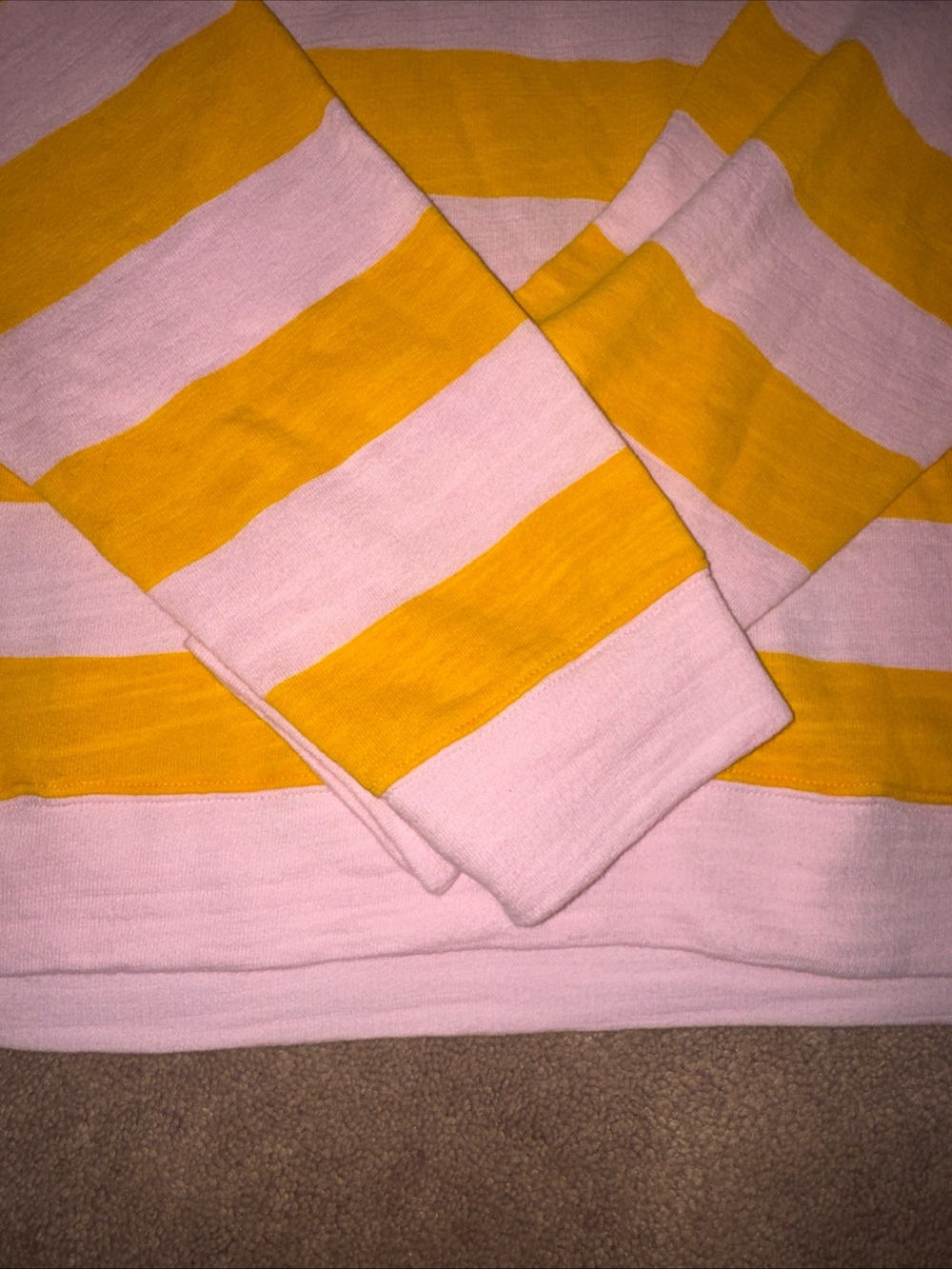NWT J Crew Striped Hooded Pullover — Yellow & Light Pink Terry Vintage Cotton XL - Picture 4 of 7